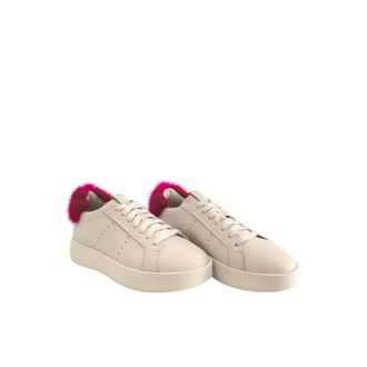 Santoni Leather Platform with Pom Pom Sneakers - White