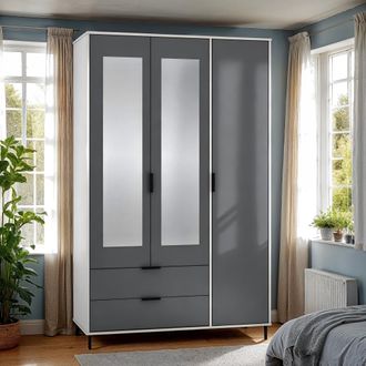 Seconique Madrid 3 Door 2 Drawer Mirrored Wardrobe in Grey