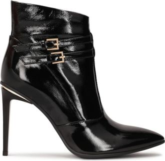 Kazar Klassieke zwarte lakleren stilettohak laarzen - Dames - Laarzen met Hak - Zwart - 36 EU - Leer - Schoenen