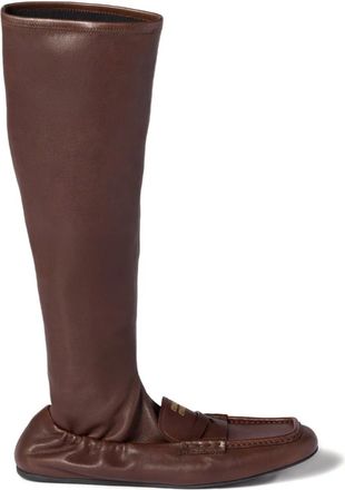 Miu Miu leather loafer boots - women - Rubber/Nappa Leather/Leather - 37.5 - Brown