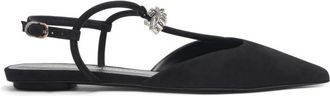 Stuart Weitzman Tully Crystal T-Strap Platte Sandaal - Dames - Ballerinas - Zwart - 36 1/2 EU - Leer - Schoenen