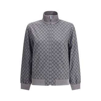 Gucci Zip-throughs, female, Gray, Size: XS Zippered sweatshirt with all-over GG motif