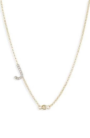 Meshmerise Bezel Diamond Initial Chain Necklace - 0.2ct. in Yellow-J at Nordstrom Rack