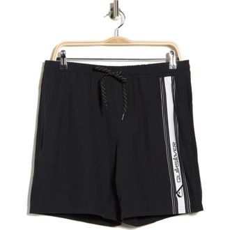 Quiksilver Trade Logo Stripe Volley Swim Shorts in Black at Nordstrom Rack, Size X-Large