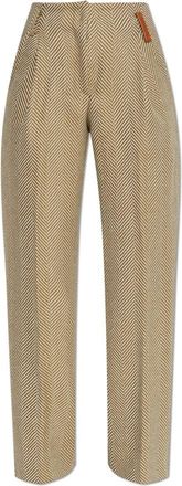 Forte_Forte Broek met visgraatmotief - Dames - Straight fit broeken - Beige - S - Wol - Broeken
