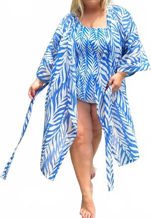 Alicia Swim Short Kimono Cover-Up - Plus In Blue Bay Waves