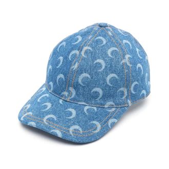 Marine Serre Moon Denim Baseball Cap - Heren - Accessoires - Blauw - Maat: ONE Size Denim