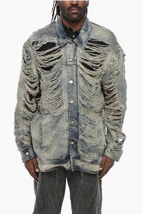 Rick Owens LUXOR Giubbotto JUMBO WORKER in Denim Distressed taglia 50