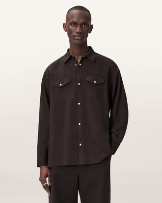 AllSaints Viscose Pickett Oversized Long Sleeve Shirt, Size: XXL