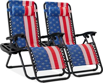 Best Choice Products Set of 2 Zero Gravity Lounge Chair Recliners for Patio, Pool w/ Cup Holder Tray