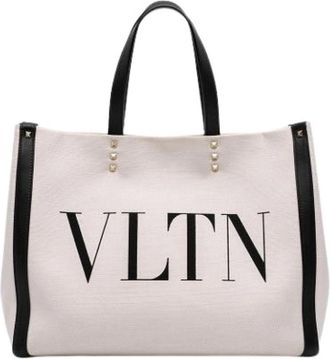 Valentino Pre-owned Canvas Satchel - Dames - Vintage Shopper - Beige - ONE Size - Leer - Vintage