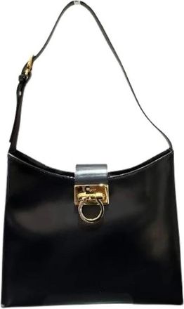 Ferragamo Pre-owned Shoulder Bags, female, Black, Size: ONE SIZE Pre-owned Gancini Leather Shoulder Bag