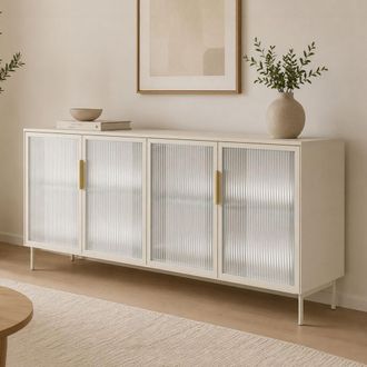 Dmora Aparador Hapa, Alacena 4 Estantes, Puerta Batiente, 4 Puertas, 181x39x83h Cm Beige Cashmere