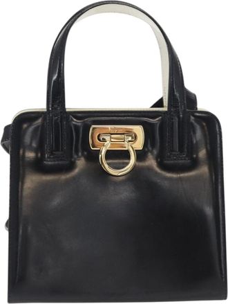 Ferragamo Gancini Handbag Leather Black Patent_Leather Handbag (Pre-Owned)