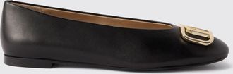 Furla Round-Toe Smooth Leather Monogram Ballet Flats with Metallic Logo