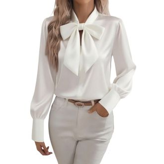 Generic Ladies Tops Dressy Casual Shirts Satin Blouses Silk Elegant Long Sleeve Tunic Tops V Neck Work Blouse Business Casual Blouses Fall Outfits Travel Vaca