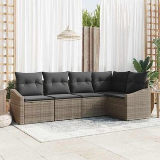 vidaXL Conjunto De Sof&aacute; De Jard&iacute;n 5 Pcs Gris Polirat&aacute;n Vidaxl