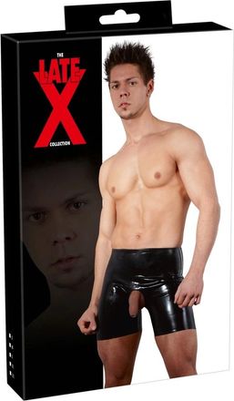 OEM Late X - Pantalones Cortos De L&aacute;tex Negro Con Agujeros Para El Pene Y Los Test&iacute;culos, Talla 2xl