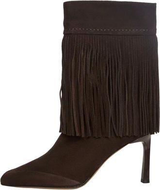 Cesare Gaspari Schoenen, Dames, Bruin, 36 EU, Leer, Suede Fringe Enkellaarsjes Sfab