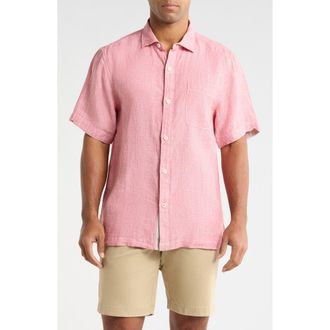 Tommy Bahama Paradise Breezer Short Sleeve Linen Button-Up Shirt in Red Sunset at Nordstrom, Size Xlt