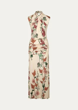 Johanna Ortiz Hibiscus Compass Crisscross Ruched Ankle Dress