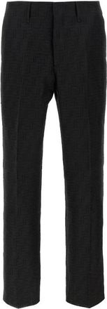 Fendi Black Linen FF Jacquard Pants, Brand Size 46 (Waist Size 30)