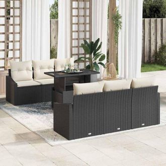 vidaXL Conjunto De Sof&aacute; De Jard&iacute;n 7 Pcs Negro Y Crema 100 X 55 X 73 Cm Vidaxl