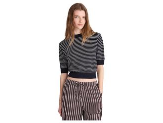 Madewell Textural-Stitch Crewneck Sweater in 100% Cotton Womens Sweater Navy And Ivory Mini Stripe : LG (Womens 10-12)