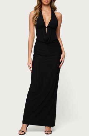 Edikted Laretta Cowl Neck Open Back Maxi Dress in Black at Nordstrom, Size X-Small