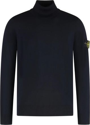 Stone Island Turtleneck Trui met Ribboorden - Heren - Coltruien - Blauw - 2XL - Wol - Truien & Vesten