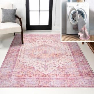 Jonathan Y Designs Alacati Ogee Medallion Machine-Washable Area Rug in Red/orange/cream at Nordstrom, Size 3Ft 0In X 5Ft 0In