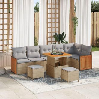 vidaXL Conjunto De Sof&aacute; De Jard&iacute;n 9 Pcs Beige Y Gris Claro Vidaxl