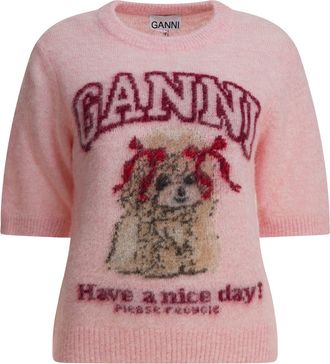 Ganni Alpaca Blend Crewneck Sweater Knitwear Rosa-Donna