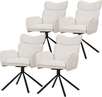 ML Design Ml-design Juego De 4x Sillas De Comedor Giratorias 360&deg; Beige Con Funda De Tela, Asiento De Sal&oacute;n Con Reposabrazos Y Respaldo, Mueble Tapizado Con Pat