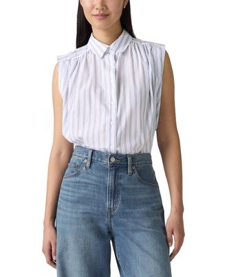 Levi's Gracen Top Womens White Striped Cotton Button Front Blouse PALL97