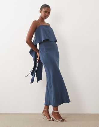 Asos vestito maxi in satin con spalline sovrapposte blu scuro-Arancione