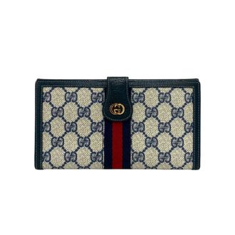 Gucci Navy Red Color Leather Pvc Long Wallet (Bi-Fold) (Pre-Owned)