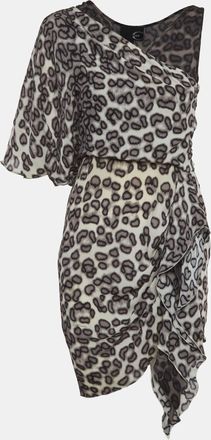 Just Cavalli Leopard Print Crepe Asymmetric Mini Dress