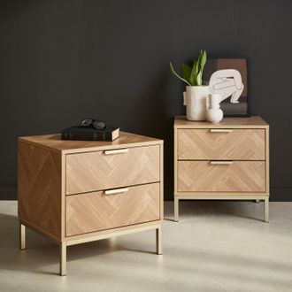 Sweeek Sweeek - Set Di 2 Comodini Effetto Legno Con Motivo A Spina Di Pesce