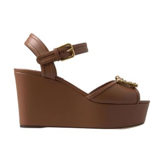 Dolce & Gabbana Wedges, female, Brown, Size: 5 1/2 US Brown Leather Ankle Strap Wedges