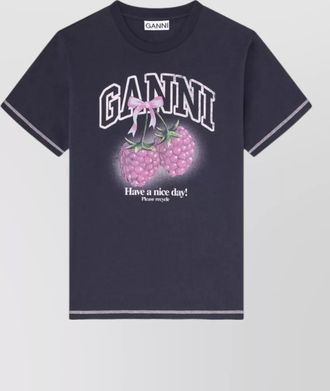 Ganni cotton t shirt graphic crew neck