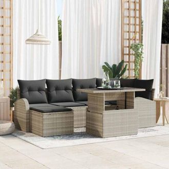 vidaXL Conjunto De Sof&aacute; De Jard&iacute;n Con Coj&iacute;n 7 Pcs Gris Claro Vidaxl
