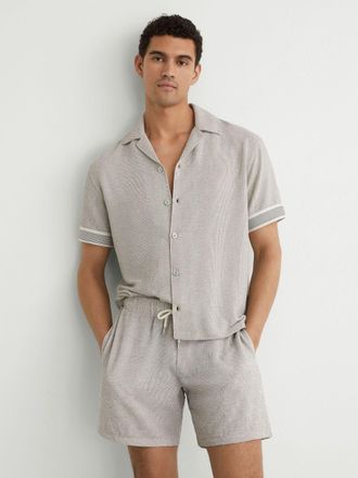 Reiss White & black Striped Cuban-collar Knitted Shirt, Xxl