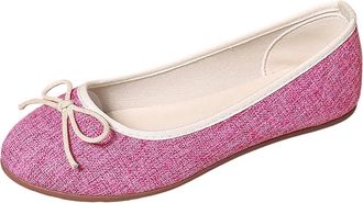Generic Flat Shoes for Women Elegant Bow Pumps Shoes Solid Color Fashionable Breathable Casual Comfortable Dressy Slip On Ballet Flats Work Leisure Hot Pink