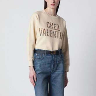 Valentino Ivory cotton sweatshirt with Chez Valentino floral motif