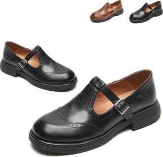 Generic Womens T-Strap Platform Mary Jane Shoes Non-Slip Oxfords Wingtip Oxford Round Toe Flats Casual Vintage Dressy with Buckle (Black,6.5)
