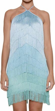 FORE COLLECTION Fringe Halter Mini Dress In Blue Ombre
