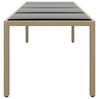 Berkfield Home Garden Table with Glass Top Beige Poly Rattan