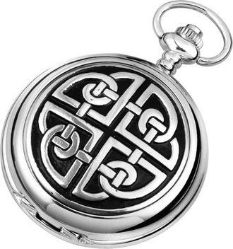 Woodford Mens Celtic Knot Chrome Plated Double Full Hunter Skeleton Pocket Watch - Silver/Black