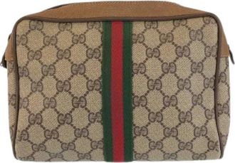 Gucci Pre-owned Clutches, male, Beige, Size: ONE SIZE Pre-owned GG Supreme Leather Clutch Bag